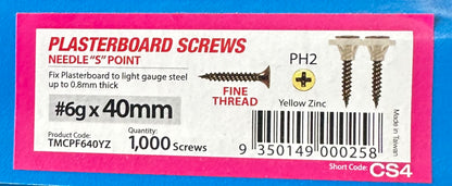 Screws 40mmx6g Collated Fine Needle 1000 (TMCPF640YZ)